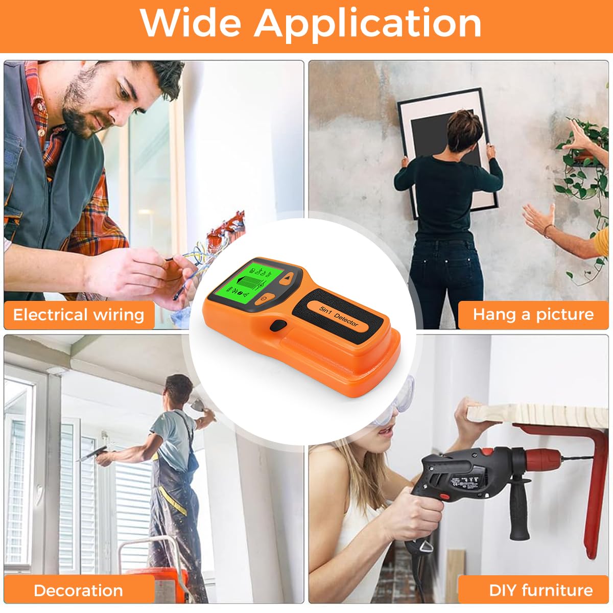 Serplex Stud Finder Wall Scanner with 5 Detection Modes, High Precision, Auto Calibration, LCD Display, Ideal for Detecting Wood, Metal, AC Wires for Home Renovation and DIY Projects Serplex Stud Finder Wall Scanner with 5 Detection Modes, High Precision, Auto Calibration, LCD Display, Ideal for Detecting Wood, Metal, AC Wires for Home Renovation and DIY Projects